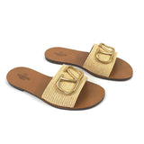Natural Raffia VLOGO Signature Slide Sandals / VALENTINO - Size 40