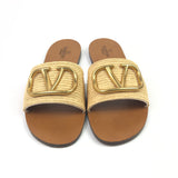 Natural Raffia VLOGO Signature Slide Sandals / VALENTINO - Size 40