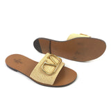 Natural Raffia VLOGO Signature Slide Sandals / VALENTINO - Size 40