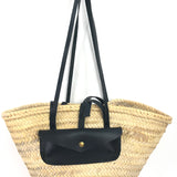 Natural Raffia with Black Leather Trim Straps Tote Bag