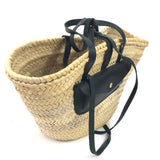 Natural Raffia with Black Leather Trim Straps Tote Bag