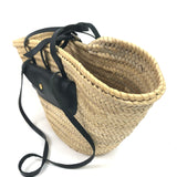 Natural Raffia with Black Leather Trim Straps Tote Bag