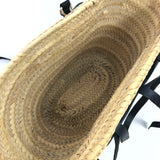 Natural Raffia with Black Leather Trim Straps Tote Bag