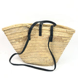 Natural Raffia with Black Leather Trim Straps Tote Bag