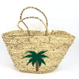 Natural Raffia with Palm Tree Embroidered Tote Bag