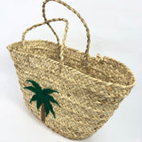Natural Raffia with Palm Tree Embroidered Tote Bag