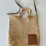 Natural SLIT Leather-trimmed Raffia Tote Bag / LOEWE