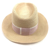 Natural Straw Pink Ribbon FEDORA HENRIETTA Panama Hat / MAISON MICHEL - Size S