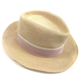 Natural Straw Pink Ribbon FEDORA HENRIETTA Panama Hat / MAISON MICHEL - Size S