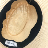 Natural Straw Pink Ribbon FEDORA HENRIETTA Panama Hat / MAISON MICHEL - Size S