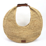 Natural Tan Raffia Moon Large Tote Bag / STAUD
