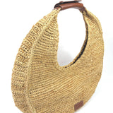 Natural Tan Raffia Moon Large Tote Bag / STAUD