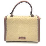 Natural/Brown Straw and Leather Chevron Small VSLING Top Handle Bag / VALENTINO