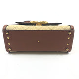 Natural/Brown Straw and Leather Chevron Small VSLING Top Handle Bag / VALENTINO