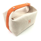 Natural/Orange Cotton Canvas Bride-a-Brac Vanity Case / HERMES