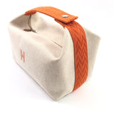 Natural/Orange Cotton Canvas Bride-a-Brac Vanity Case / HERMES