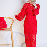 Nature Red Guipure Lace Maxi Dress / FARM RIO - Size XS
