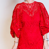 Nature Red Guipure Lace Maxi Dress / FARM RIO - Size XS
