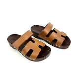 Naturel KOS Calfskin Leather Clogs / HERMES - Size 38