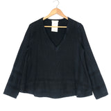 Navy and Black Checkered V-neck Long Sleeves Top / CECILIE COPENHAGEN - One Size