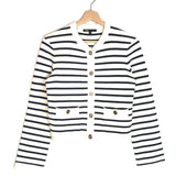 Navy and White Striped Knit Wool Blend Cardigan / MAJE - Size 1