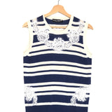 Navy and White Striped Lace Insert Knit Top / DOLCE & GABBANA - Size 38