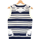 Navy and White Striped Lace Insert Knit Top / DOLCE & GABBANA - Size 38