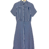 Navy and White Striped Midi Shirt Dress / SANDRO - Size 38