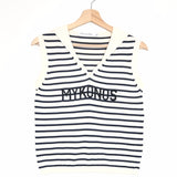 Navy and White Striped MYKONOS Cotton -Silk Knit Sleeveless Top / CHRISTIAN DIOR - Size 36