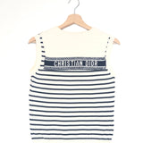 Navy and White Striped MYKONOS Cotton -Silk Knit Sleeveless Top / CHRISTIAN DIOR - Size 36