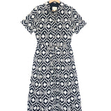 Navy Blue ADELE Embroidered Short Sleeves Midi Dress / SEZANE - Size 36