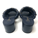Navy Blue Braided Leather with Gold-tone Chain Heeled Sandals / CHANEL - Size 39