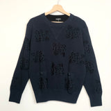 Navy Blue Camelia Embroidered Sweater / CHANEL - Size 38