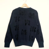 Navy Blue Camelia Embroidered Sweater / CHANEL - Size 38