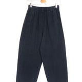 Navy Blue Cotton-linen Blend Elastic Waist Trousers - One Size
