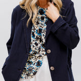 Navy Blue Cotton-linen Blend Jacket - One Size