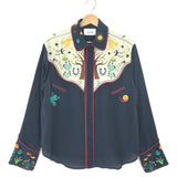 Navy Blue DARBY Embroidered Silk Shirt / MONOKI - One Size