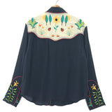 Navy Blue DARBY Embroidered Silk Shirt / MONOKI - One Size