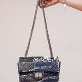Navy Blue Jersey Quilted Graffiti 2.55 Reissue Mini Flap Bag  (224 line) / CHANEL