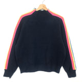 Navy Blue Knitted Pullover with Rainbow Stripes Sleeves / SENS UNIQ