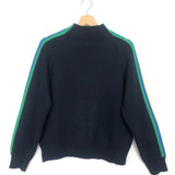 Navy Blue Knitted Pullover with Rainbow Stripes Sleeves / SENS UNIQ