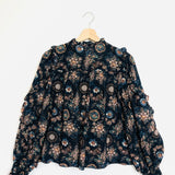 Navy Blue MANET Floral Printed Cotton Long Sleeves Blouse / ULLA JOHNSON - Size US 8