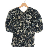 Navy Blue NAYA Rainforest Printed Puffed Sleeves Cotton Top / ULLA JOHNSON - Size US 6