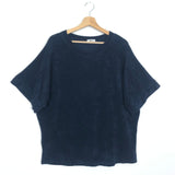 Navy Blue Oversized Cotton Terry Top - One Size