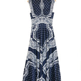Navy Blue Paisley Print Satin Twill Midi Dress / SANDRO - Size 34
