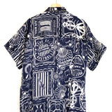 Navy Blue Silk Satin Printed MER Relaxed Shirt / SHONA JOY - Size 38