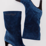 Navy Blue Suede Gabrielle Midi Boots / CHANEL - Size 38