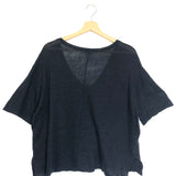 Navy Blue V-neck Oversized Linen Tee / MARGOT - One Size