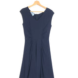 Navy Blue V-neck Ruched Sleeveless Midi Dress / PRADA - Size 38