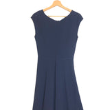 Navy Blue V-neck Ruched Sleeveless Midi Dress / PRADA - Size 38